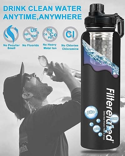 Alkaline Water Stainless Steel Portable Filter Bottle, Black, 800 ML — view 5