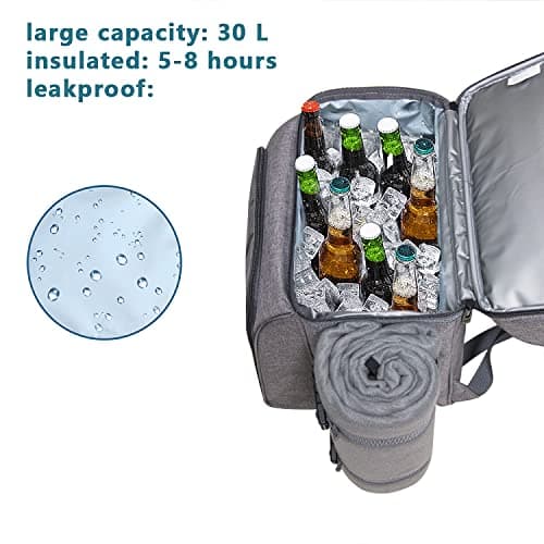 Hap Tim Picnic Basket Backpack for 2 Person with 2 Insulated Cooler Compartment, Wine Holder, Fleece Blanket, Cutlery Set,Perfect for Beach, Hiking, Camping, BBQs, Family or Wedding Gifts(36083G) — view 4