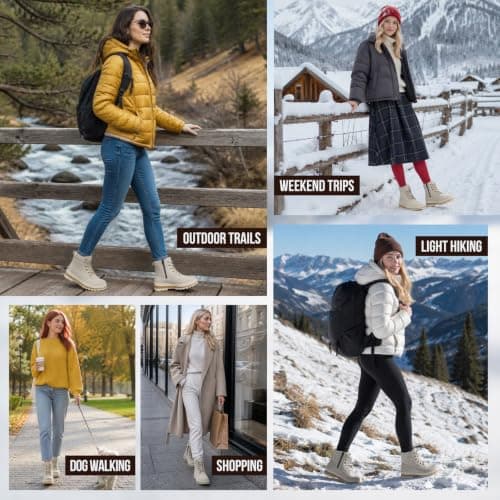 Hanani Walking Boots Womens Ankle Boots Hiking Boots Water Resistant Side Zipper Mid Calf Trekking Boots Lightweight Non-Slip Short Booties Lace up Outdoor Classic Work Shoes Ladies — view 6