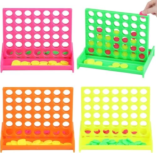 VEYLIN Mini 4 in a Row Classic Board Game, 12 Pack Assorted Colours Four In A Row Board Games Party Bag Fillers, Educational Toy for Boys & Girls