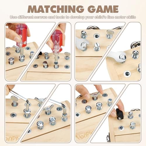 Vanplay Montessori Toys for 3 4 5 Year Olds, Montessori Screwdriver Board Set with Lock and Key - Kids Tool Set for Toddlers Travel, Fine Motor Skills Wooden Toys — view 3