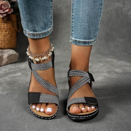 ziubauyke Orthopedic Sandals For Women Summer Arch Support Slip On Sandal Wide Fit Walking Platform Open Toe Sliders Adjustable Strap Wedge Sport Shoes Beach Outdoor Ladies Sandals Size 6 Uk — view 3