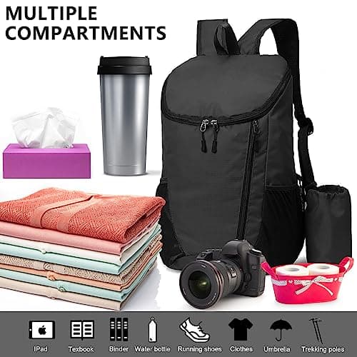 Yoolly Lightweight Foldable Backpack, Small Hiking Rucksack, Waterproof Packable Backpack for Men Women Kids, Durable Rucksack for Outdoor Sport Travelling Hiking Camping Biking Walking (Black) — view 6