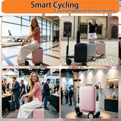 Pnpaea Rideable Suitcase,Electric Rideable Suitcase,Smart Electric Suitcase with USB Charging and TSA Lock,20L Carry-On Luggage,with Telescopic Handle,forBusiness Gifts Silver-Stripes — view 5