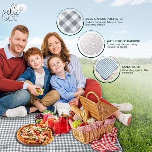 Pelle & Sol Picnic Blanket Waterproof, 200x140CM Foldable Picnic Mat - Outdoor Beach Blanket - Slip Resistant w/Carrying Handle - Sandproof & Washable Beach Mat for Garden, Hiking, Camping — view 2