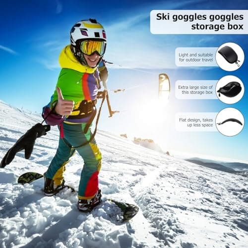 LALADEFIEE Ski Goggles Box with Zipper, Waterproof Hard Protective Sports Glasses Case, Black Leather Eyewear Storage for Skiing and Snowboarding — view 2