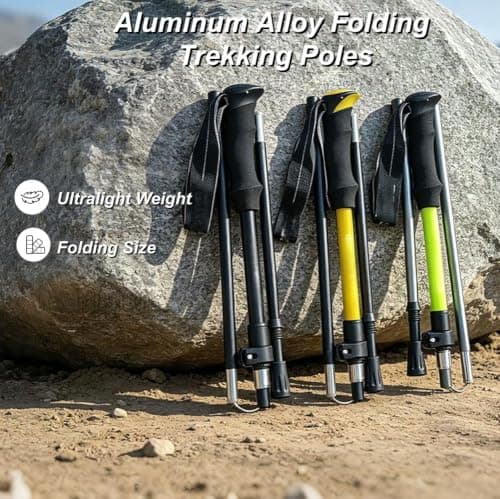 Telescopic Trekking Poles,Aluminum Walking Sticks,Travel Poles for Mountaining Camping,Lightweight Hiking Cane with Adjustable Lock & Non Slip Handle (yellow,short style(110-115cm)) — view 2