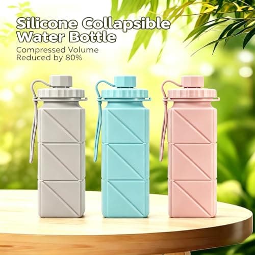 BAISEBAOFU Silicone Collapsible Foldable Water Bottle 620ml Reusable Portable Leak Proof Sports Bottle for Camping Hiking Gym Cycling Travel Running (Blue) — view 3