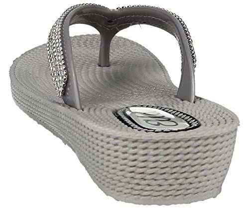 ella Ladies S1 Diamante Toe Post Flat Low Wedge Jelly Flip Flop Summer Sandals Size 3-8 (UK 5, Silver) — view 3
