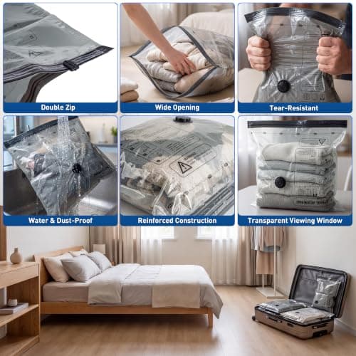 Wenrecu 9 Pack Vacuum Storage Bags with Cordless Electric Pump, 3 Sizes (40x50cm/40x60cm/50x60cm), Space Saver Bags for Travel & Home, Suitcase Camping Moving — view 5