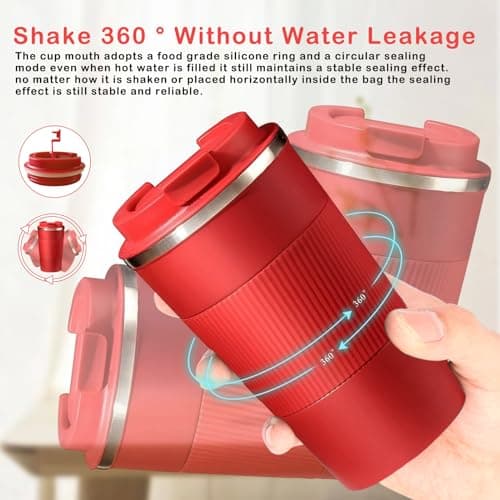 Senshuomy Travel Mug,Insulated Coffee Cup with Leakproof Lid(Red/510ml) — view 3