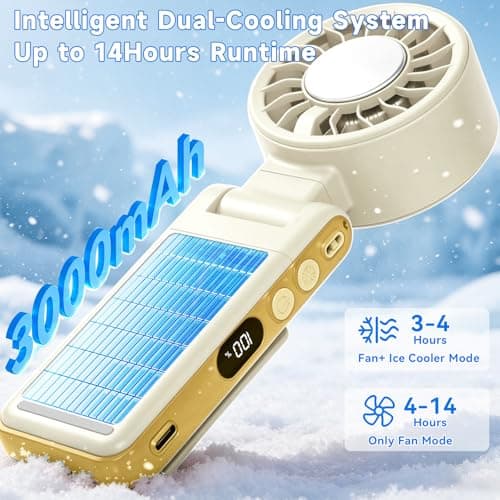 Handheld Portable Turbo Fan with Ice Cooling，Foldable Clip on fan(Khaki) — view 3