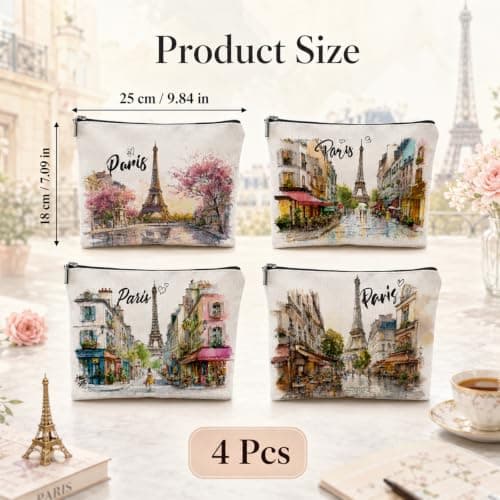 4 Pcs Paris Souvenirs Gifts, Paris Vacation Trip Travel Makeup Bag, French Gifts for Women Girls, Watercolour Graffiti Cosmetic Bags Zipper Pouch Toiletry Organizer, Christmas Birthday Gift — view 2