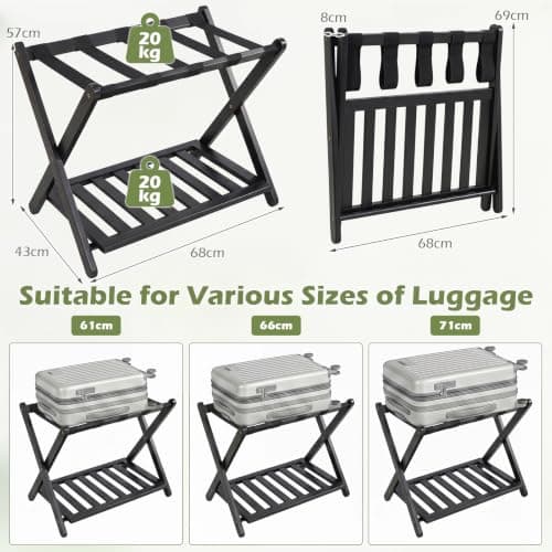 COSTWAY Bamboo Luggage Rack, Folding Suitcase Stand (Black, 1PC) — view 5