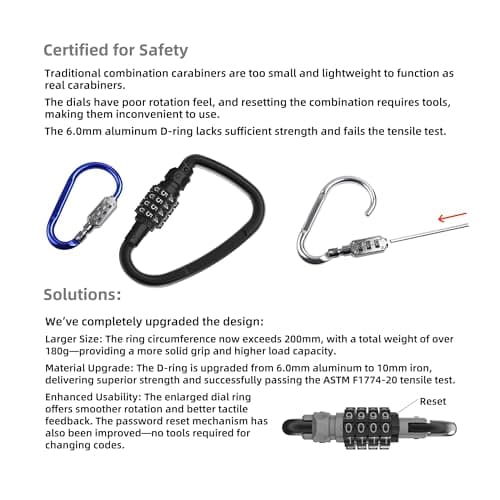UP Security Combination Lock D Ring with Retractable Cable, 4 Digit Combo Lock for Helmet Safe, Backpack, Luggage Anti-Theft, Stroller, Scooter, Gym Locker, Fence, Travel, Outdoor Use (D Ring, Black) — view 4