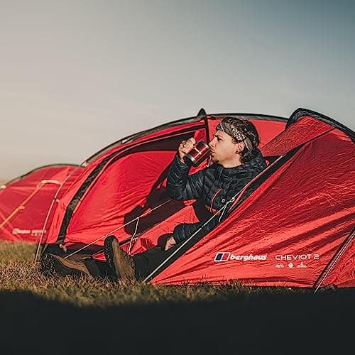 Berghaus Cheviot 2 Tent for 2 People for Harsh Weather Conditions, 2 Man, Compact, Lightweight, Tunnel, Easy to Pitch, 4 Season, Backpacking, Festivals, Wild Camping, Hiking, 5000mm HH, Red — view 4