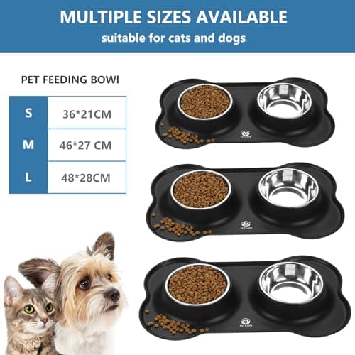 PET'S HUB Pet Feeding Bowl Set, Double Bowls with Silicone Mat Tray for Cats, Puppies, and Small Dogs. (Black, Small) — view 3