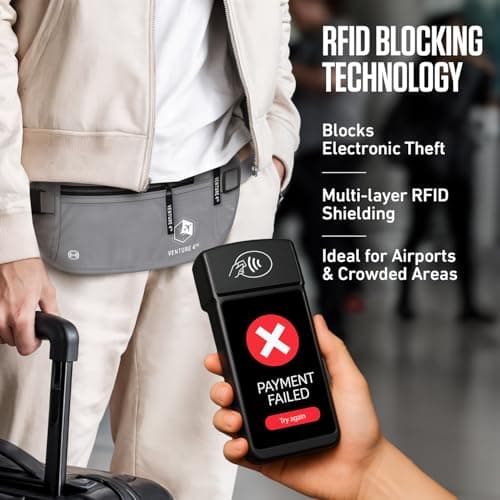 Venture 4TH Travel Money Belt - Keeps Your Cash Safe When Travelling - Hidden Waist Passport Holder with RFID Blocking Technology is Designed for Superior Anti-Theft Protection and Comfort (Silver) — view 2