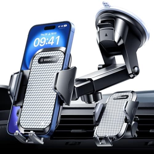VANMASS Car Phone Holder 2026 BEST【85+ lbs Strongest Suction Vent Clip】True Military-Grade Patent Universal Mobile Vehicle Mount Dashboard Windscreen Van Cradle for 17 Pro Max 16 15 14 Samsung, Silver — view 2