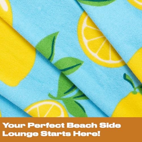 Dreamscene Microfibre Beach Towel Blue Lemon, Swim Towels for Adults Super Quick Dry Towel Pool Gym Summer Beach Holiday Essentials Travel Towels, 71cm x 152cm — view 4