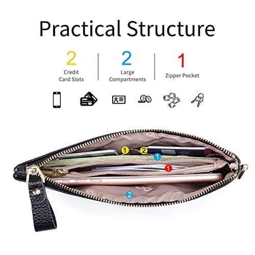 SENDEFN Women's RFID Blocking Genuine Leather Wristlet with Strap and Zip Coins Pocket — view 4