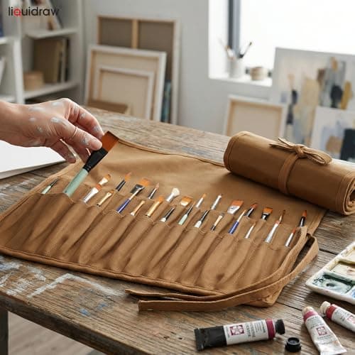 Liquidraw 30 Pocket Roll Up Canvas Paint Brush Holder 53 x 45cm (Brown) — view 2