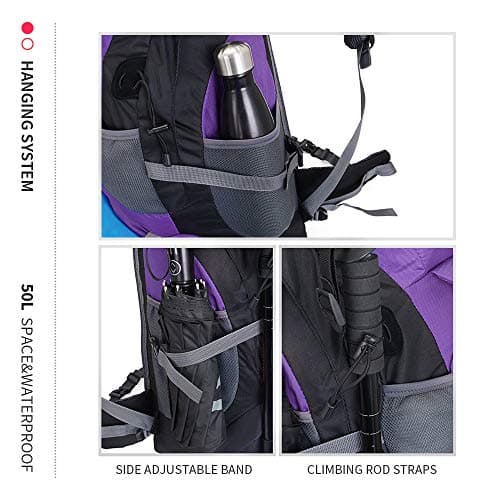 free knight 50L Waterproof Ultra Lightweight Hiking Backpack,Frameless,Outdoor Sport Daypack Travel Bag for Climbing Camping Touring Mountaineering Fishing (Purple) — view 5