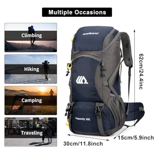 Ezmina 50L Hiking Backpack Waterproof Camping Backpack Hiking Daypack Travelling Backpack for Men and Women Large Rucksack for Climbing Travel Touring Skiing Trekking Outdoor Sport — view 4