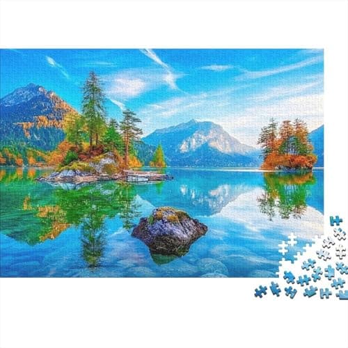 Mountain Cabin Scene 1000 Piece Jigsaw Puzzle Sustainable Paper for Family Kids Educational Brain Training Autumn Cabin Stream Deer Mental Stimulation Eco-Friendly Travel Game 52x38cm