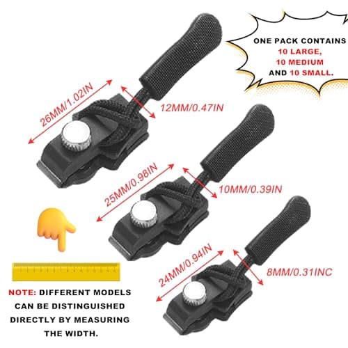 KASESSS 30 Pcs Zipper Pull Replacement, Zip Repair Kit, 3 Sizes Zip Puller Replacement, Removable Zip Replacement, Universal Spare Zipper Puller, Adjustable for Clothes, Pants, Wallets, Suitcases — view 3