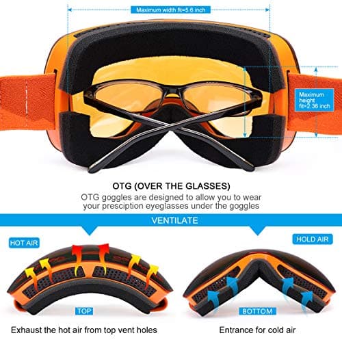 Supertrip Ski Goggles Men & Women Skiing Snowboard Goggles Over Glasses Interchangeable Lens UV400 Protection Anti-fog Snow Skate Goggles Orange Revo Red (VLT 31%) — view 3