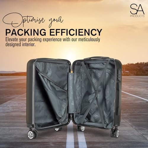SA Products Cabin Suitcase | 34L Carry On Suitcase, Cabin Bag 55x40x20 with Combination Lock | Hard Shell Suitcase with 4 Wheels Cabin Luggage, Cabin Bags 55 x 40 x 20 Approved (Black) — view 6