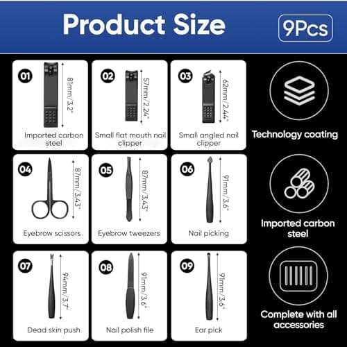 9pcs Mens Nail Grooming Kit, Stainless Steel Manicure Set with Leather Case — view 2