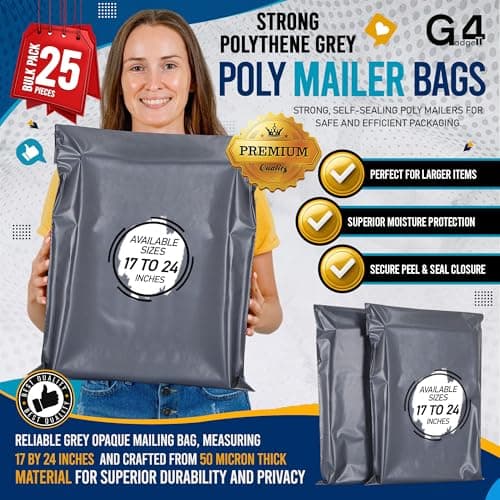 G4GADGET 25 Pack Large Grey Mailing Bags 17x24 [432mm x 610mm] – Strong Postage Bags for Clothes, Vinted Shipping, Parcel Packaging, Delivery, Mailing & Posting — view 2
