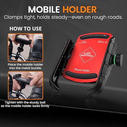 GRAND PITSTOP Motorcycle Phone Mount Aluminium Handlebar/Rear-View Mirror Bike Cellphone Holder Sturdy for Iphone Samsung Google Nokia 3.5-6.8 inch Other Smartphones (Red) — view 4