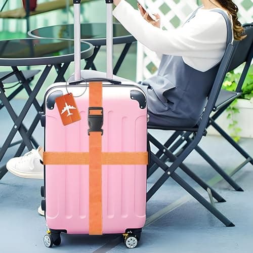 Luggage Strap (2 Pack), with 2 Luggage Tags, Custom Identification, Travel Bag Closure, For Connecting Luggage Together, Orange color — view 5