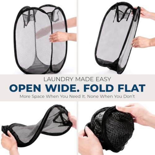 HOMESHOPA Laundry Baskets Pop Up Mesh Washing Bag, Black Foldable Dirty Clothes Baskets with Handles&Side Pocket, Collapsible Toy Tidy Storage Organiser, Great for Kids Room, College Dorm Travel — view 5