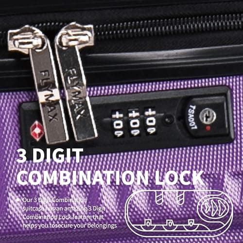 FLYMAX 24" Medium Suitcase Super Lightweight 4 Wheel Spinner Hard Shell ABS Luggage Hold Check in Travel Case Purple 67L — view 6