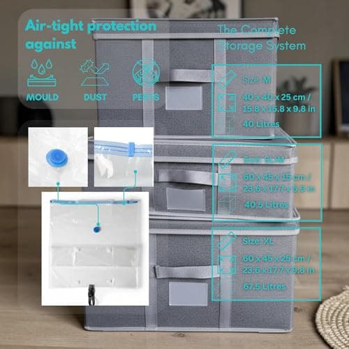 40.5L Slim Underbed Clothes Storage Box with Lid – Low-Profile Foldable Organiser with Reinforced Sides & Easy-Access Lid – Space Saving Storage for Bedding, Duvets & Clothes – Vacuum Storage Bag — view 3