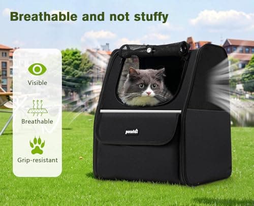 Pecute Cat Backpack Breathable, Cat Carrier Backpack Lightweight and Portable, Dog Backpack with Safety Rope, Carrier for Pets up to 6kg, Adjustable Pet Backpack for Travel, Hiking, Walking, Black — view 4