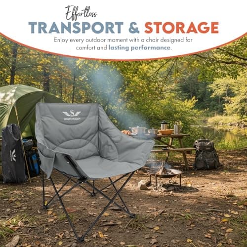 S SHAM MOUNTAIN look XL Padded Camping Chair, Foldable Outdoor folding chair Seat with Steel Frame, OXFORD Polyester wadding Fabric, Side Pocket Comfy Camp Fold Up Chair, 120kg Capacity, 88x70x56cm, — view 4
