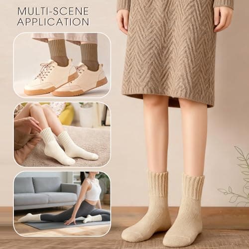 FUIPVGI 3 Pairs Thermal Socks for Women Winter Warm Boot Socks, Soft Thick Merino Wool Sock, Comfy Crew Work Hiking Sock for Men Women (Khaki) — view 6