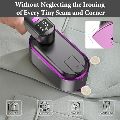 Steam Iron Travel Steamer with LCD Screen, 10S Fast Heat-up 2000W Steamer Clothing with 180° Rotatable Handle, Portable Handheld Clothes Steamer, 3 Steam Levels for Travel, Home, Office(Purple+Grey) — view 6