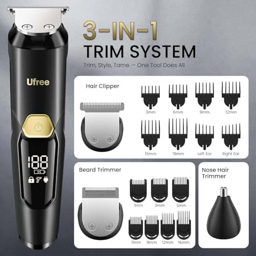 Ufree 3-in-1 Beard Trimmer for Men, IPX6 Waterproof Electric Shaver, Black — view 5