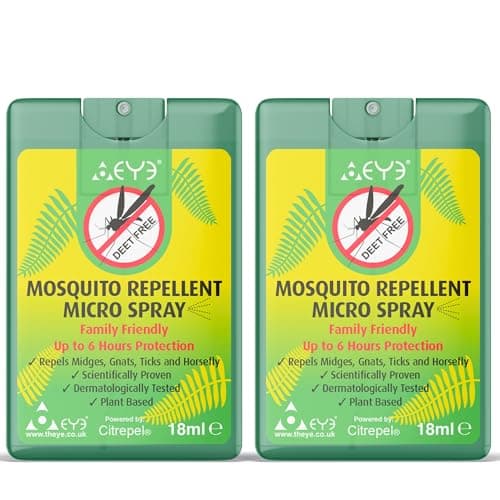THEYE, Mosquito Repellent Spray, Mini Travel Portable Natural Insect Repellent with Citrepel, DEET-Free Bug Spray for Body, 2 x 18ml (Bottle Colour May Vary)