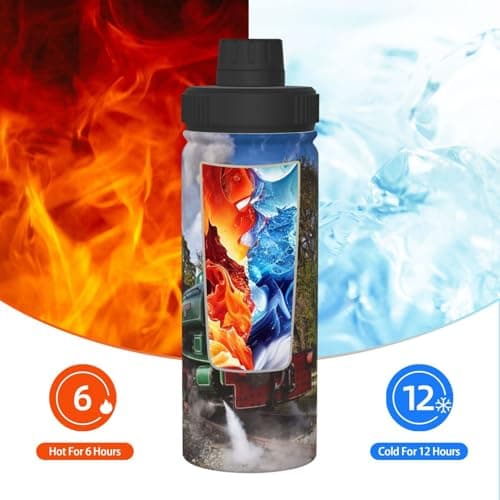 InOmak Steam Engine Train 18 Oz Water Bottle Insulated Stainless Steel Mug Vacuum Tumbler Water Flask — view 6