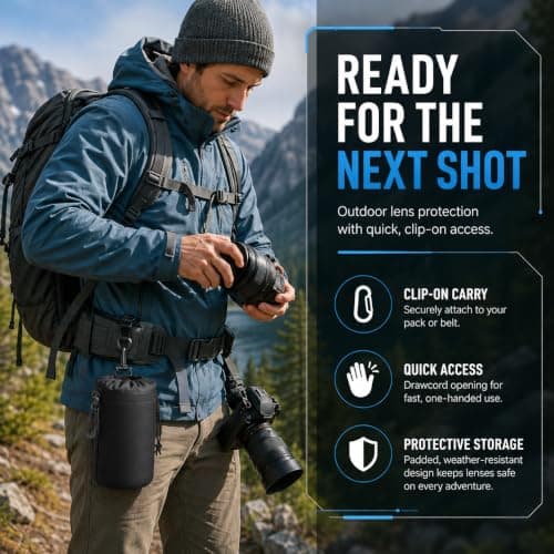 Active Pro Camera Lens Pouch Set 4 Pack (S M L XL) - Thick Protective Neoprene Lens Case Bag with Belt Loop & Hook - for Canon, Nikon, Sony, Fuji, Olympus, Panasonic, Sigma DSLR & Mirrorless Lenses — view 5