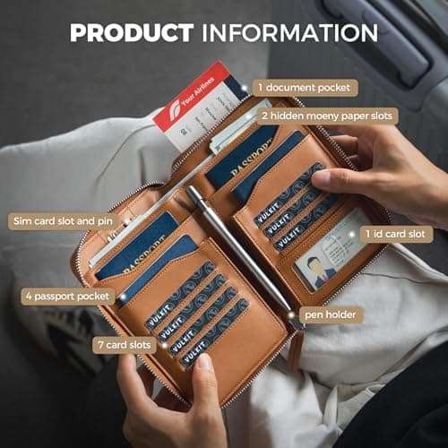 VULKIT Leather Family Passport Holder for 4-6 Passports, Premium Document Organizer Case Travel Wallet for Couples and Families — view 6