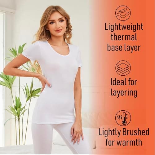 The Essentials Wardrobe Ladies TEW Short Sleeve Thermal Top - White - 8-10 — view 5