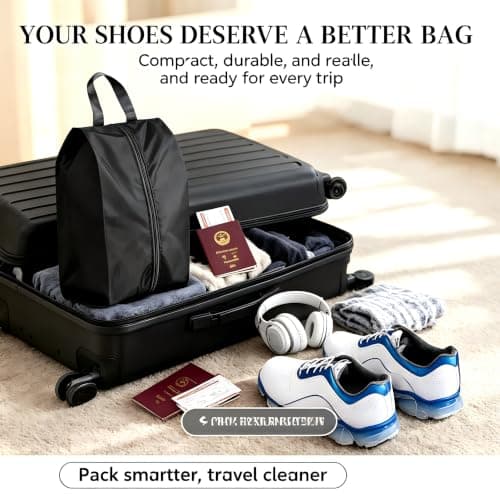 5 Pack Travel Shoe Bags – Large Oxford Fabric Shoe Pouches for Luggage, Dustproof Black Storage Organizer for Men Women Suitcases, Gym & Closet with Carry Handle & Smooth Zipper — view 3